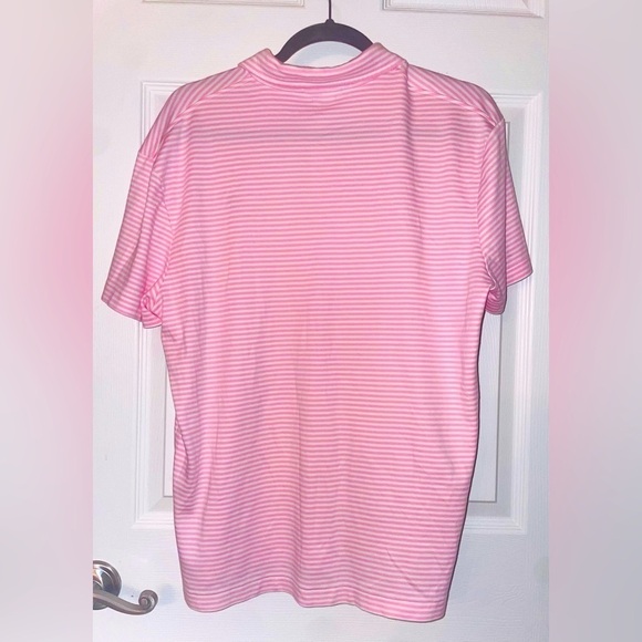 Polo Ralph Lauren Mens Pink White Stripe Polo Shirt, Large - Picture 2 of 3